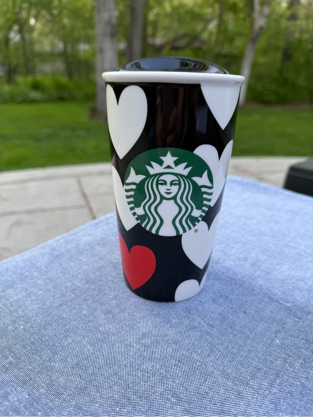 Starbucks Black Ceramic Cup with White and Heart ❤️